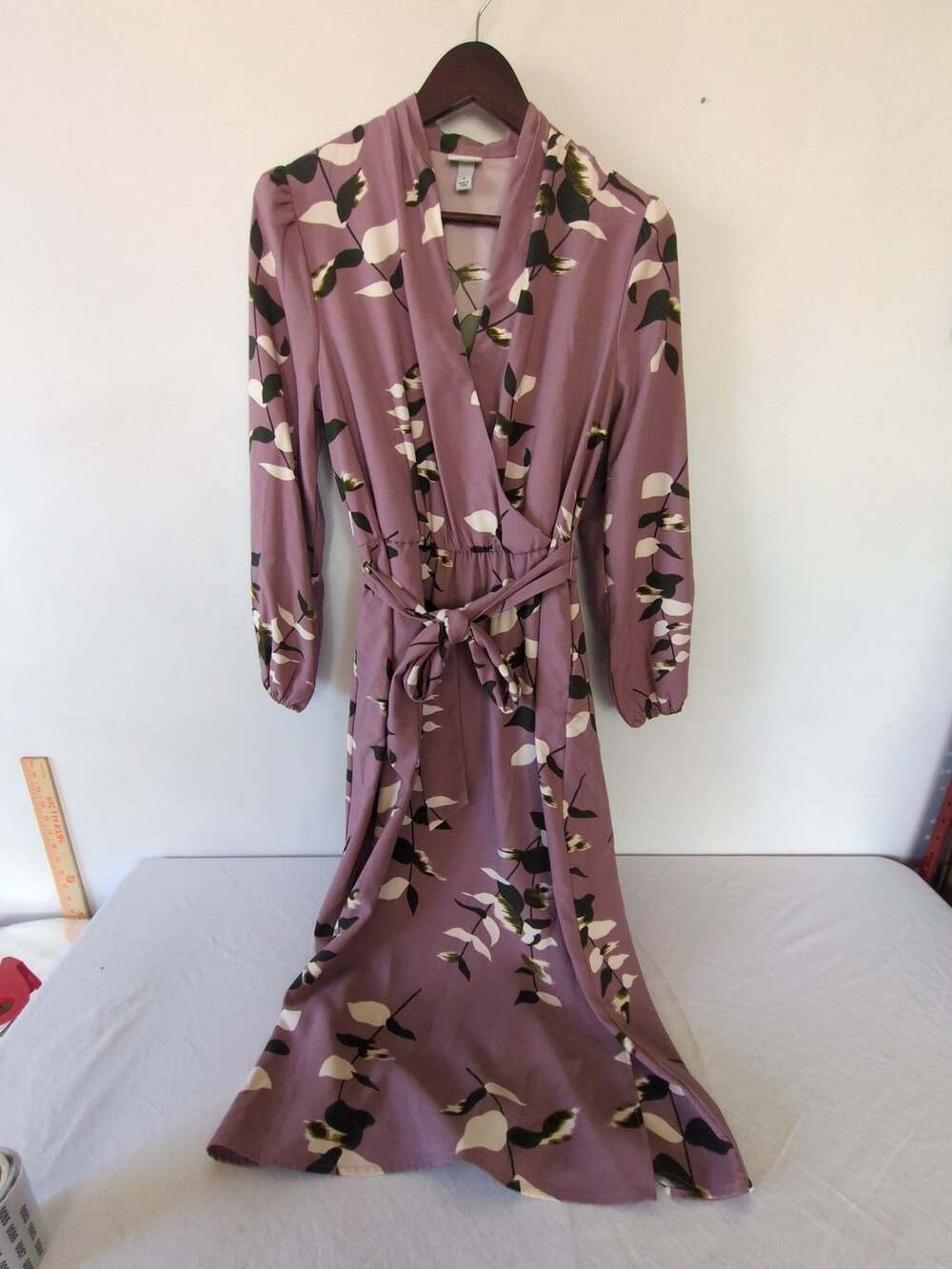 A New Day Floral Long Sleeve Wrap Dress Size S Mauve